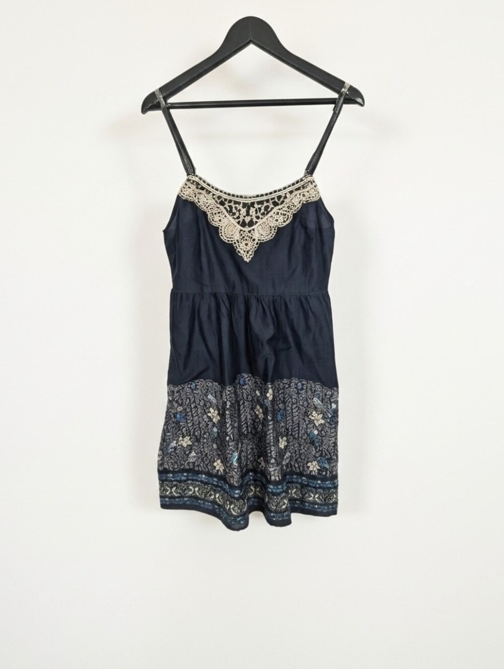 Anthropologie Eloise Bird Floral Crochet Lace Boho Airy Mini Sundress Blue M